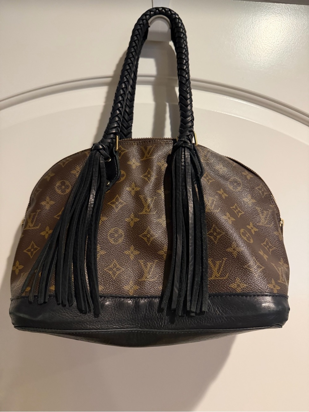 Vintage Boho bags Monogram  Tote with Black Trim